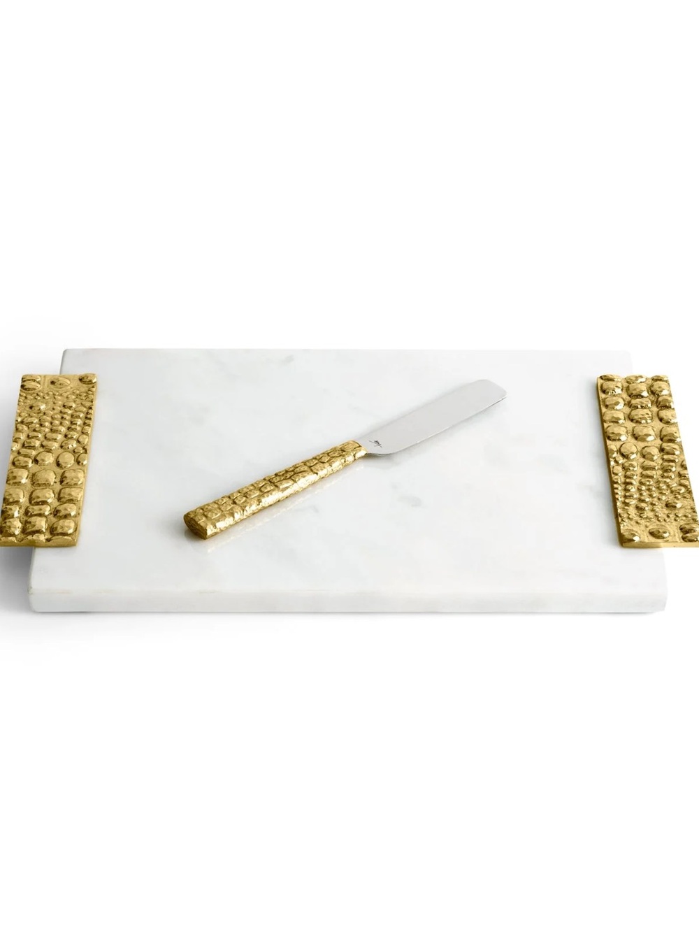 Michael Aram Safari Marble Serving Board with Gold Textured Handles and Spreader